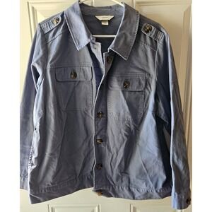 CJ Banks Women's 1X Utility Jacket Blue Button Front Military Style Cotton